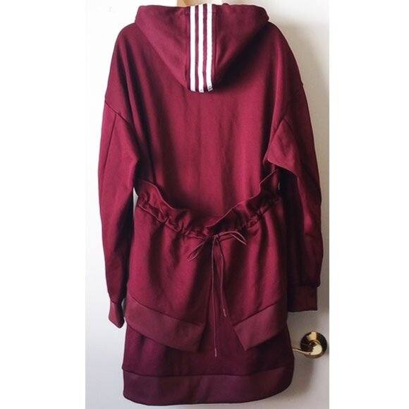 Adidas Originals X J Koo Trefoil Ruffle Hoodie Tunic Sweatshirt S Burgundy - Picture 4 of 15